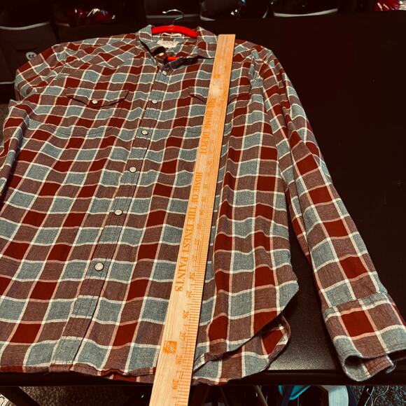 Lucky Brand Western Men's Large Thick Cotton Shirt Pearl Snap Checkered Red Gray - Picture 3 of 7